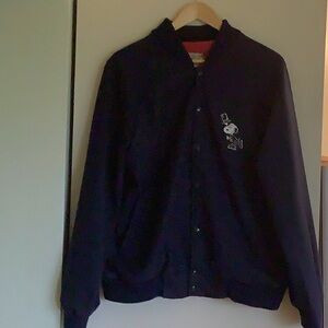 Navy Blue Wool Bomber Jacket with Snoopy Insignia